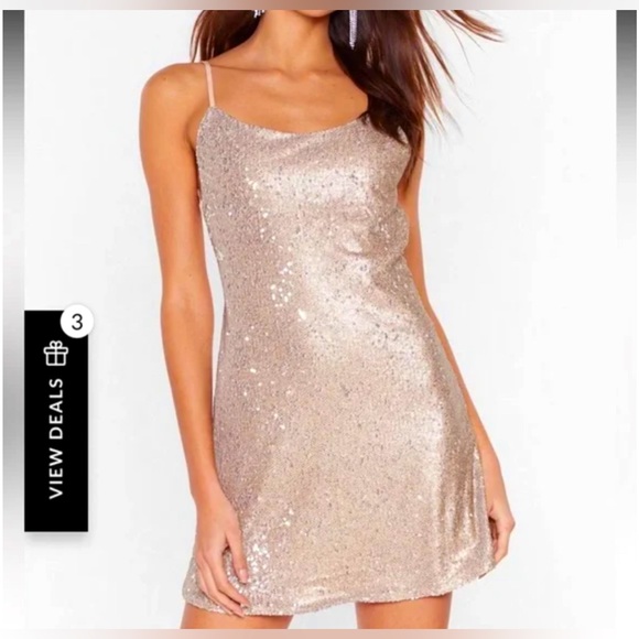 Nasty Gal Dresses & Skirts - Nasty Gal Gold Champagne Sequin Open back Mini Party Dress Size 2